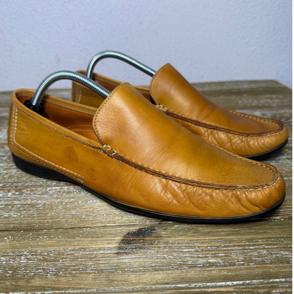 Zelli Handcrafted in Italy Tan Leather Loafers Mens 11 M Driver Moc Toe Shoes